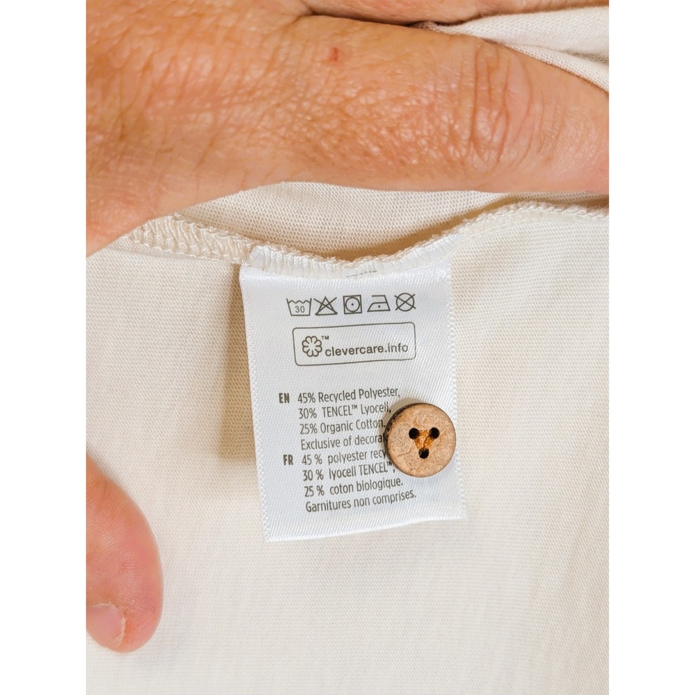 TreeBlend Classic Henley 3/4 Sleeves Teal & Ivory L Ethical Manufacturing - Picture 4 of 9